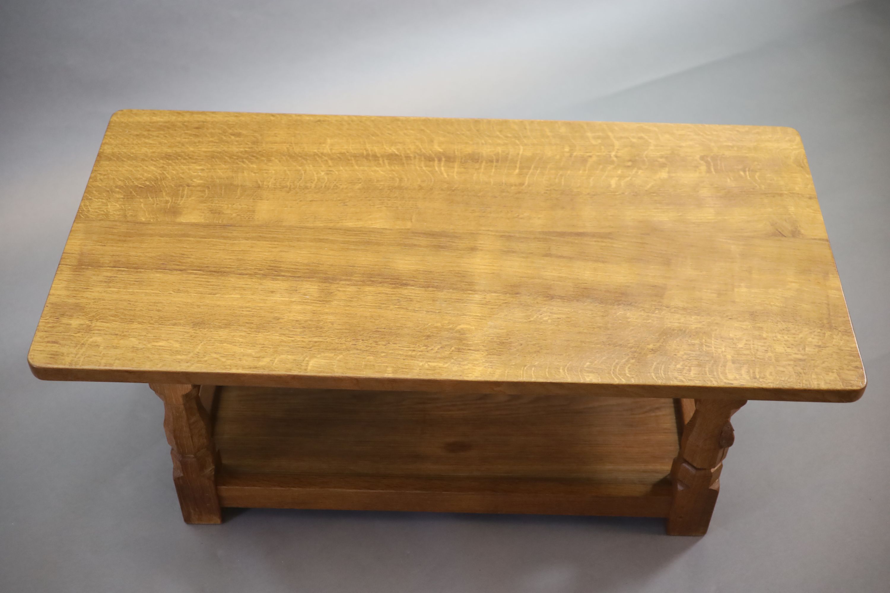 A Thompson of Kilburn Mouseman oak 'refectory' coffee table, W.122cm D.60.5cm H.48c